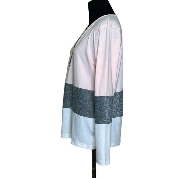 Rose Gal pink silver white color block long sleeves pullover size Small - Picture 7 of 11
